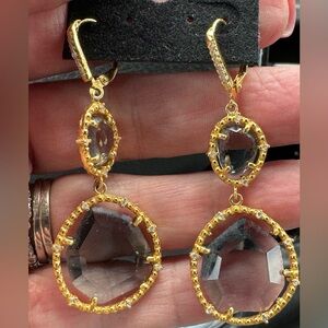 925 14k Gold Sliced Glass Dangle Earrings